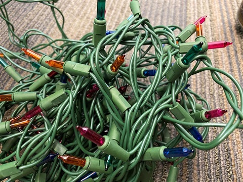 String of tangled holiday lights