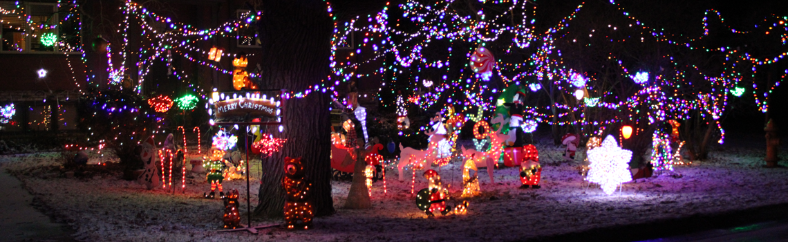 Winter lights on house and in yard 