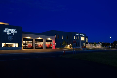 Outside of the Police Division at night