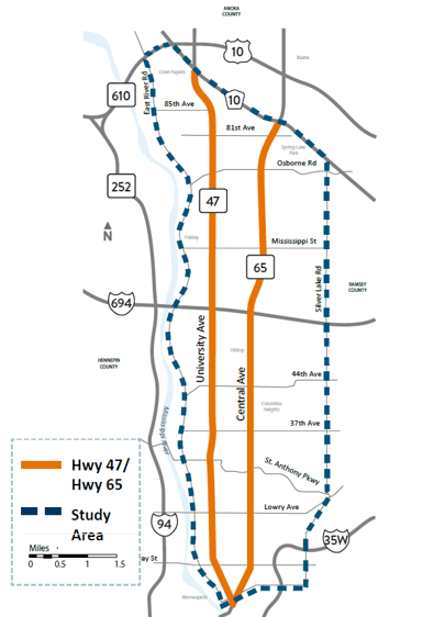  University Avenue and Highway 65 Corridor Development Project Area Map