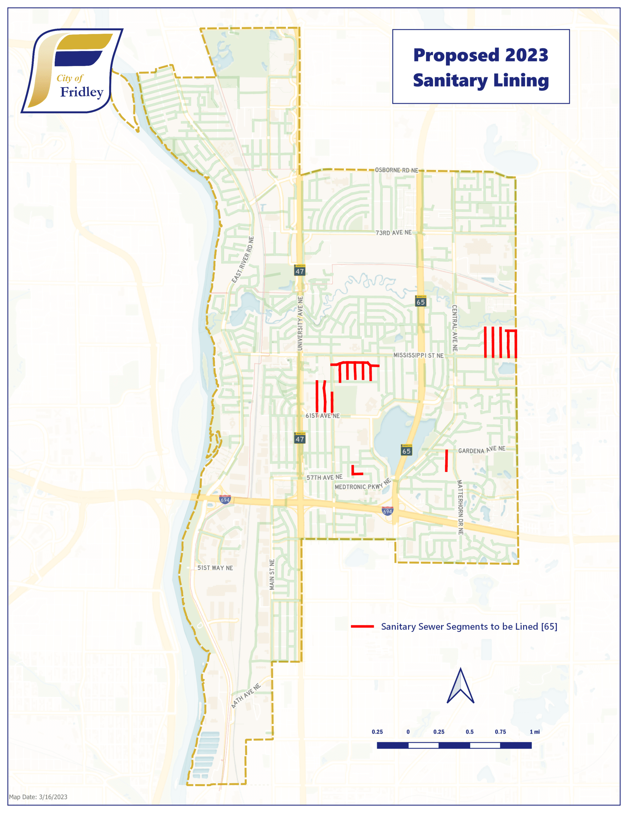  2023 Sanitary Sewer Lining Project Map