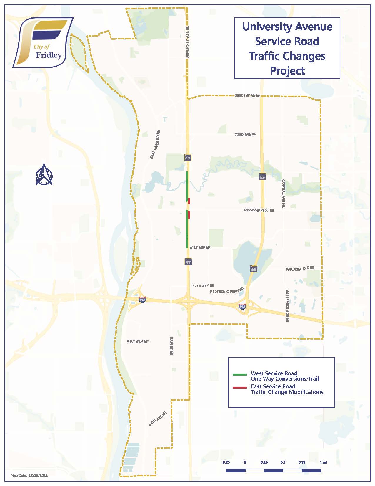  University Avenue Service Road Traffic Changes Project Map