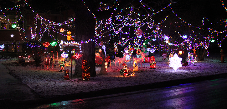 Winter lights on house and in yard 